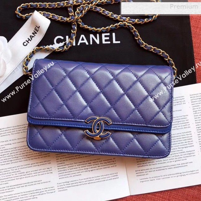 Chanel Quilted Leather Wallet on Chain WOC Blue 2019 (XING-0010323)