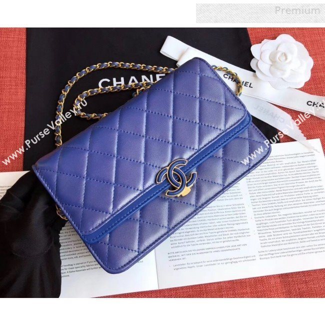 Chanel Quilted Leather Wallet on Chain WOC Blue 2019 (XING-0010323)