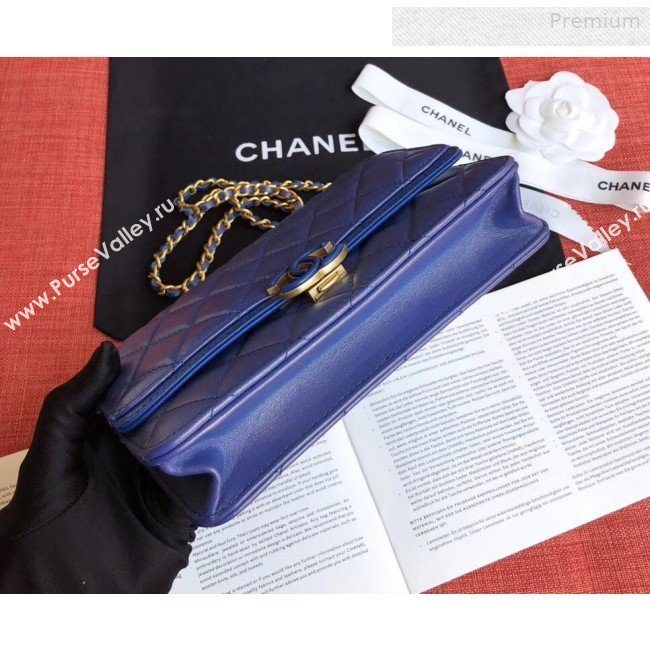 Chanel Quilted Leather Wallet on Chain WOC Blue 2019 (XING-0010323)