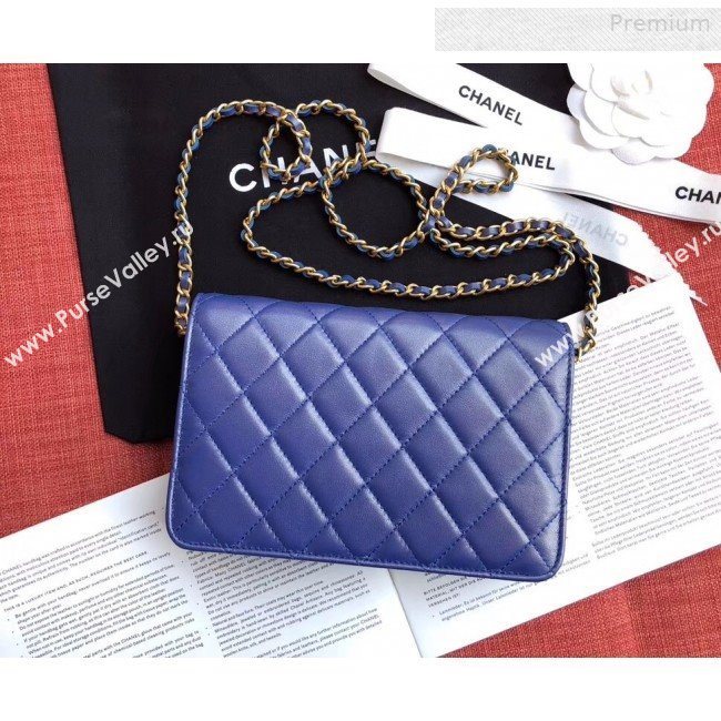 Chanel Quilted Leather Wallet on Chain WOC Blue 2019 (XING-0010323)