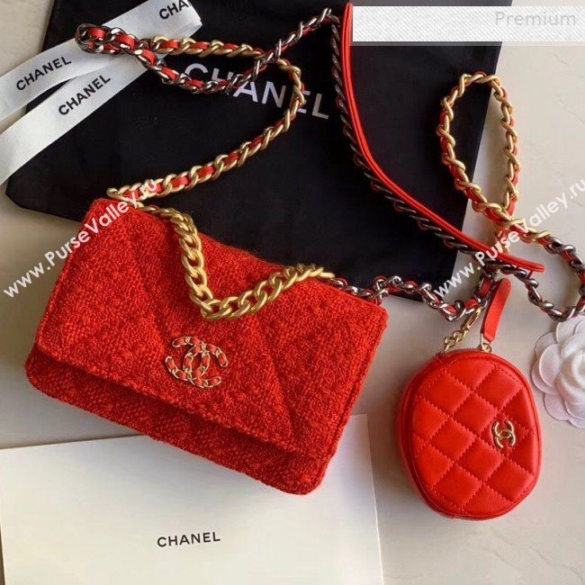 Chanel 19 Tweed Wallet on Chain WOC and Coin Purse AP0985 Red 2019 (XING-0010326)