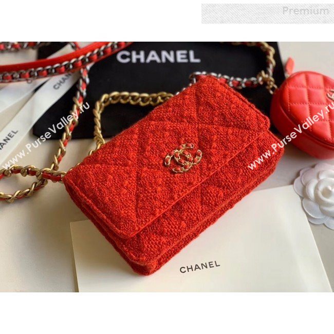 Chanel 19 Tweed Wallet on Chain WOC and Coin Purse AP0985 Red 2019 (XING-0010326)
