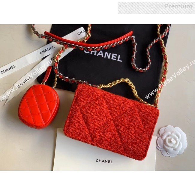 Chanel 19 Tweed Wallet on Chain WOC and Coin Purse AP0985 Red 2019 (XING-0010326)