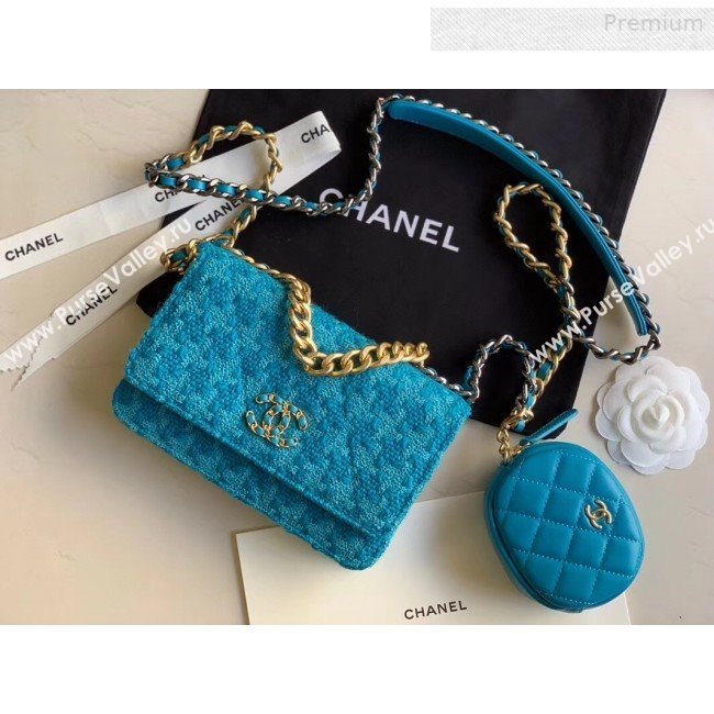 Chanel 19 Tweed Wallet on Chain WOC and Coin Purse AP0985 Blue 2019 (XING-0010325)