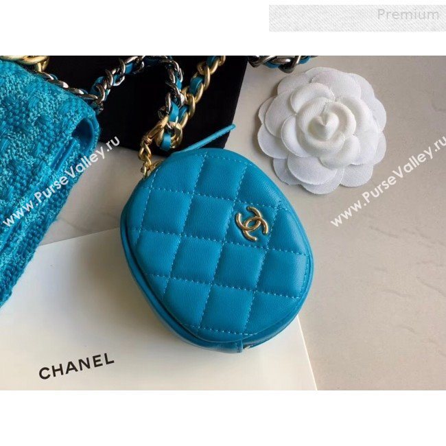 Chanel 19 Tweed Wallet on Chain WOC and Coin Purse AP0985 Blue 2019 (XING-0010325)