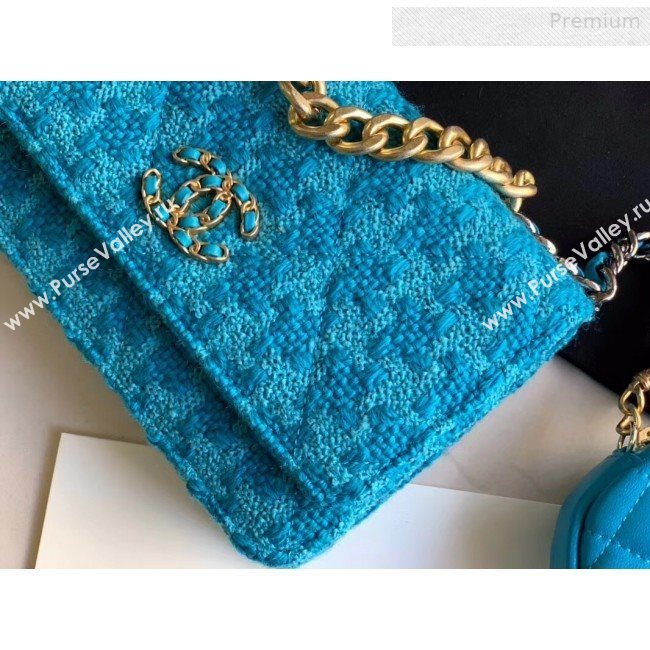 Chanel 19 Tweed Wallet on Chain WOC and Coin Purse AP0985 Blue 2019 (XING-0010325)