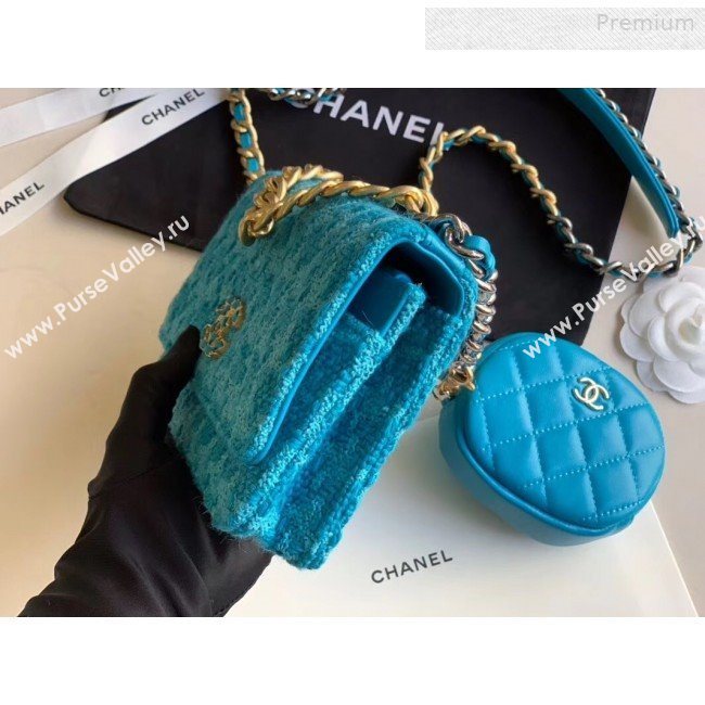 Chanel 19 Tweed Wallet on Chain WOC and Coin Purse AP0985 Blue 2019 (XING-0010325)