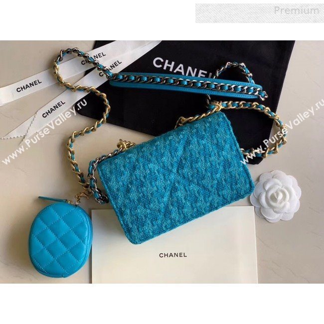 Chanel 19 Tweed Wallet on Chain WOC and Coin Purse AP0985 Blue 2019 (XING-0010325)