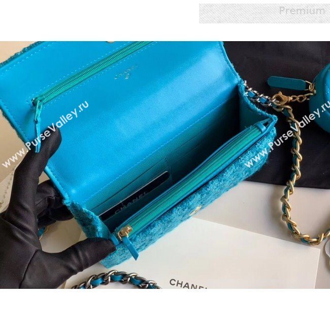 Chanel 19 Tweed Wallet on Chain WOC and Coin Purse AP0985 Blue 2019 (XING-0010325)