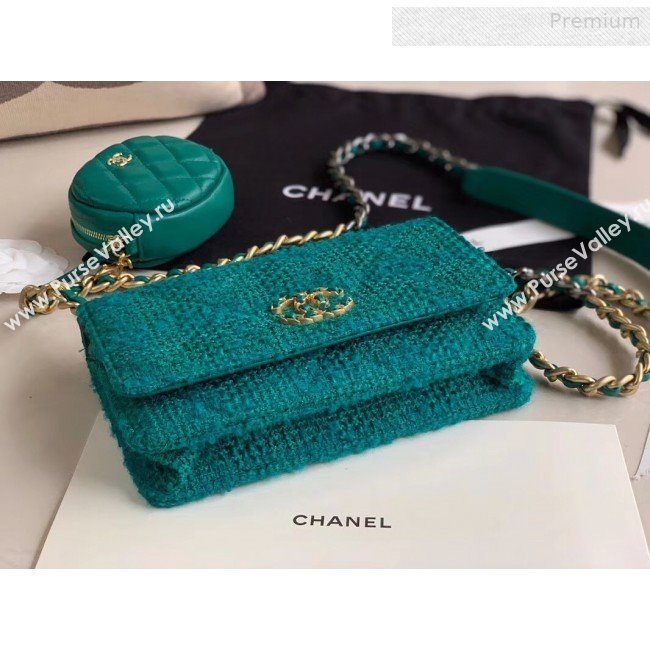 Chanel 19 Tweed Wallet on Chain WOC and Coin Purse AP0985 Green 2019 (XING-0010322)