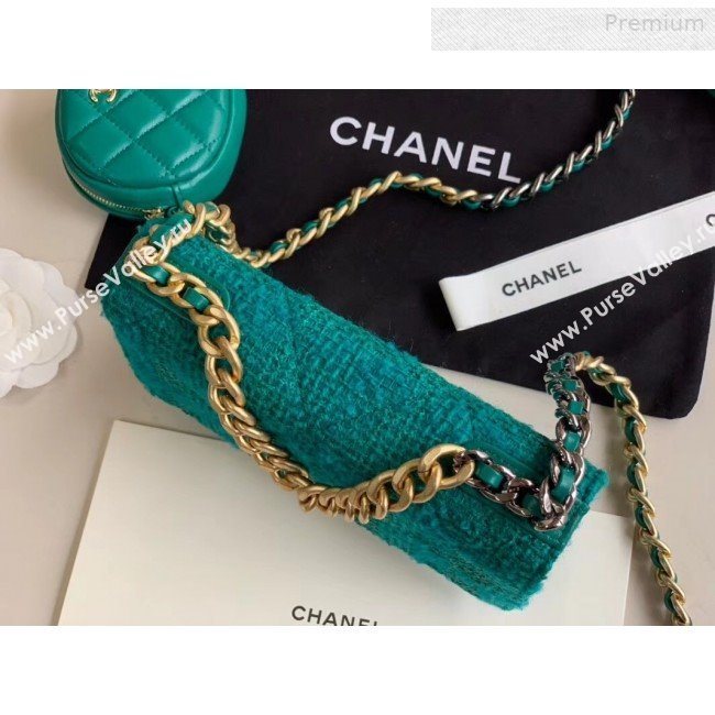 Chanel 19 Tweed Wallet on Chain WOC and Coin Purse AP0985 Green 2019 (XING-0010322)