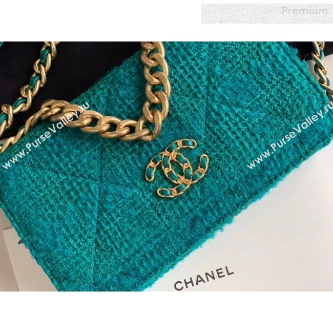 Chanel 19 Tweed Wallet on Chain WOC and Coin Purse AP0985 Green 2019 (XING-0010322)