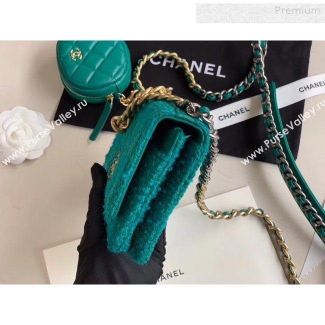 Chanel 19 Tweed Wallet on Chain WOC and Coin Purse AP0985 Green 2019 (XING-0010322)