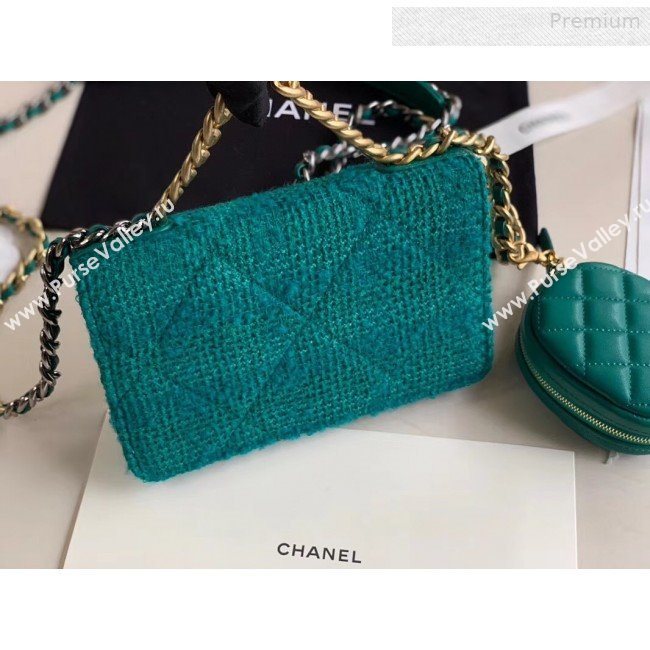 Chanel 19 Tweed Wallet on Chain WOC and Coin Purse AP0985 Green 2019 (XING-0010322)