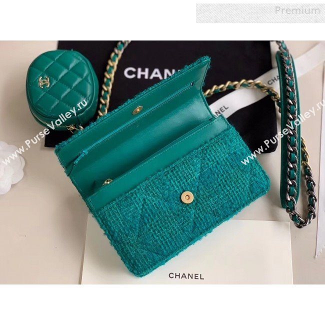 Chanel 19 Tweed Wallet on Chain WOC and Coin Purse AP0985 Green 2019 (XING-0010322)