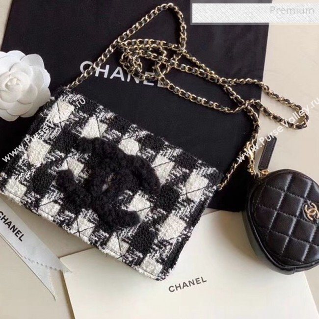 Chanel CC Houndstooth Tweed Wallet on Chain WOC and Coin Purse White/Black 2019 (XING-0010328)