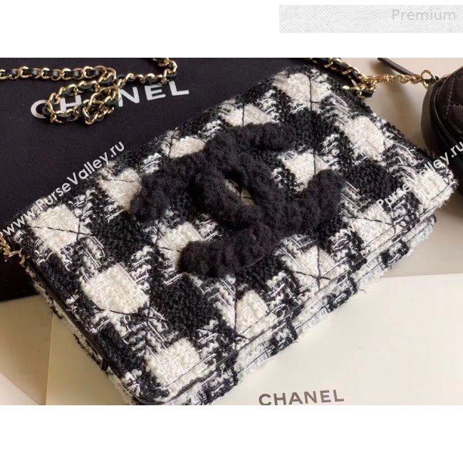 Chanel CC Houndstooth Tweed Wallet on Chain WOC and Coin Purse White/Black 2019 (XING-0010328)