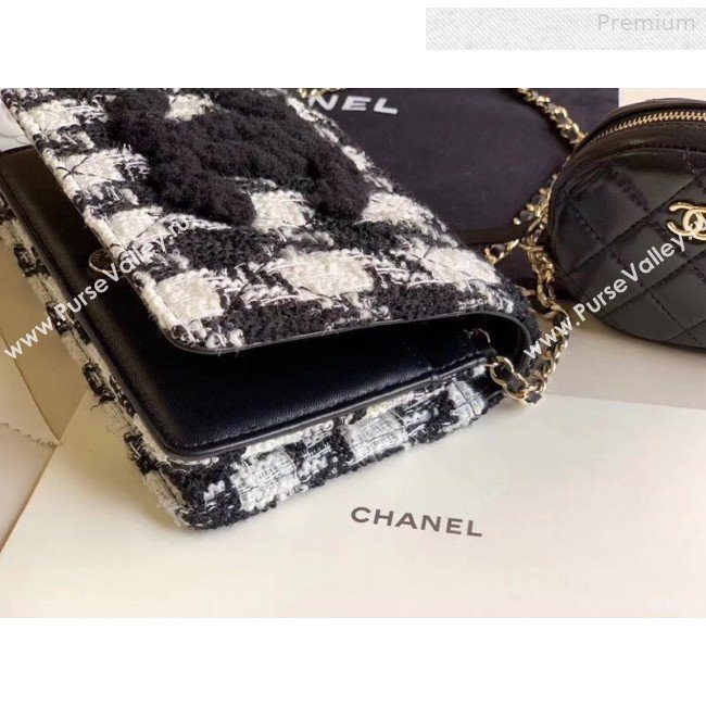 Chanel CC Houndstooth Tweed Wallet on Chain WOC and Coin Purse White/Black 2019 (XING-0010328)