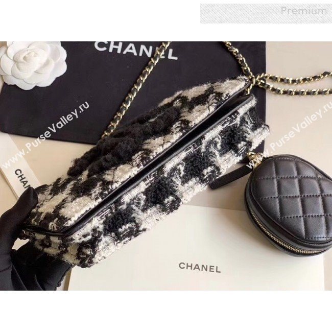 Chanel CC Houndstooth Tweed Wallet on Chain WOC and Coin Purse White/Black 2019 (XING-0010328)