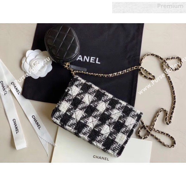 Chanel CC Houndstooth Tweed Wallet on Chain WOC and Coin Purse White/Black 2019 (XING-0010328)