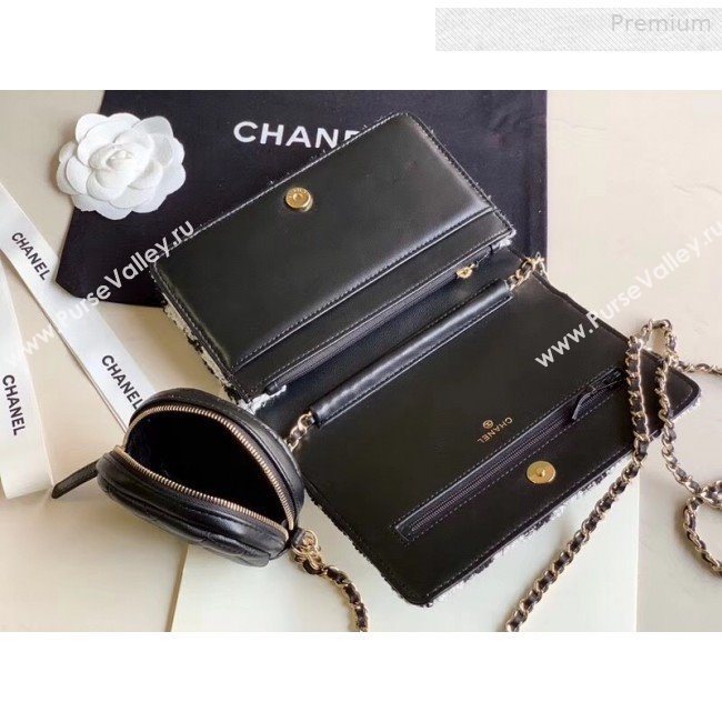 Chanel CC Houndstooth Tweed Wallet on Chain WOC and Coin Purse White/Black 2019 (XING-0010328)