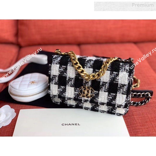 Chanel 19 Houndstooth Tweed Wallet on Chain WOC and Coin Purse AP0985 White/Black 2019 (XING-0010329)