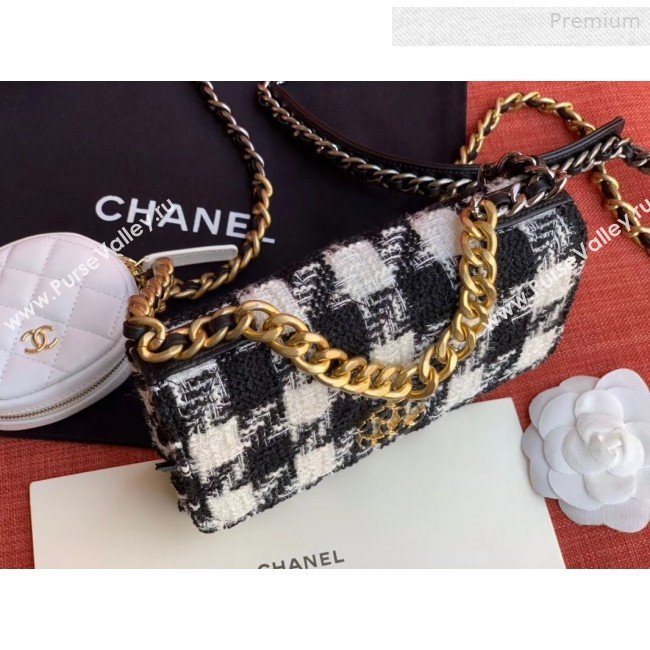 Chanel 19 Houndstooth Tweed Wallet on Chain WOC and Coin Purse AP0985 White/Black 2019 (XING-0010329)