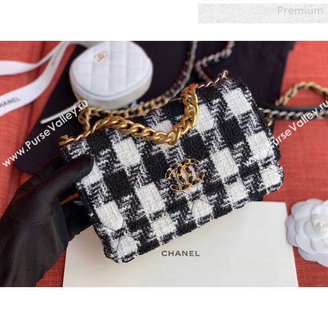 Chanel 19 Houndstooth Tweed Wallet on Chain WOC and Coin Purse AP0985 White/Black 2019 (XING-0010329)