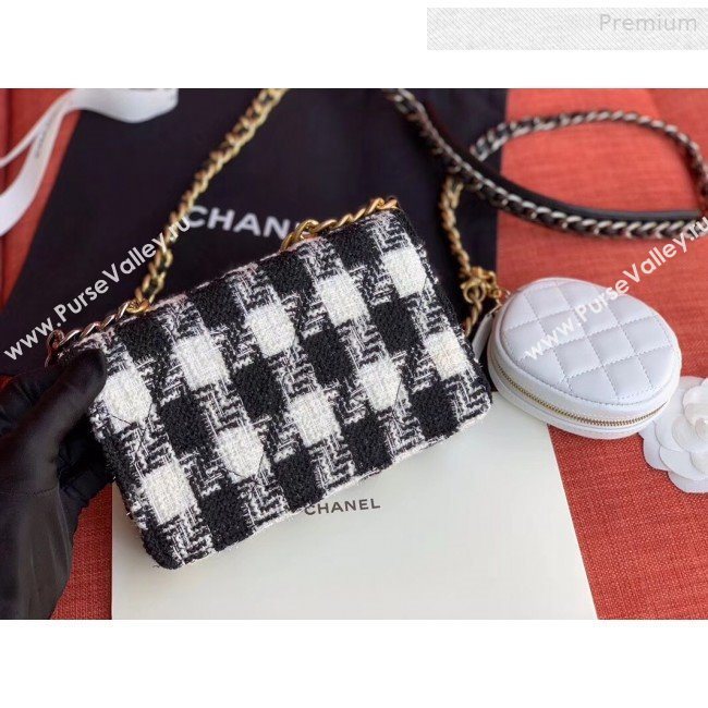 Chanel 19 Houndstooth Tweed Wallet on Chain WOC and Coin Purse AP0985 White/Black 2019 (XING-0010329)