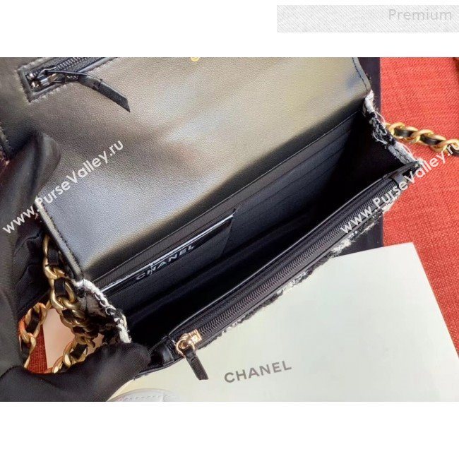 Chanel 19 Houndstooth Tweed Wallet on Chain WOC and Coin Purse AP0985 White/Black 2019 (XING-0010329)