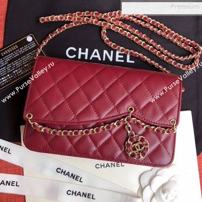 Chanel Quilted Lambskin Tassel Wallet on Chain WOC AP0278 Burgundy 2019 (XING-0010330)