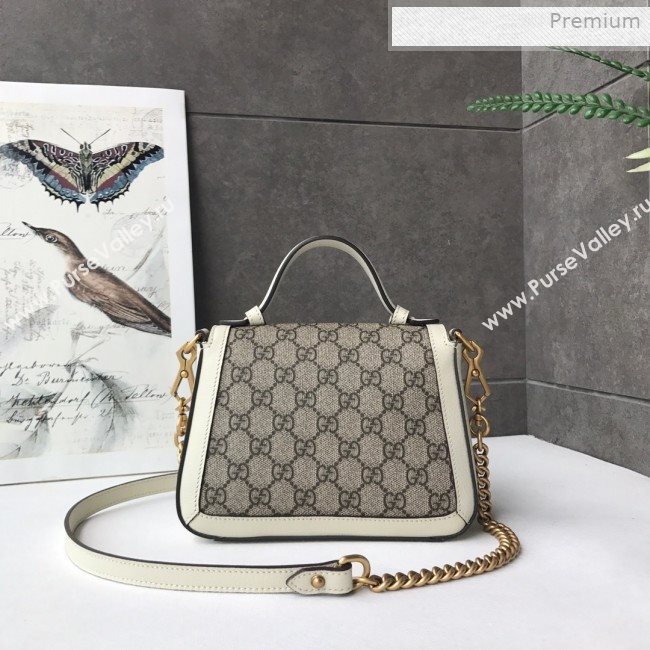 Gucci GG Canvas Mini Top Handle Bag 547260 White Leather 2019 (DLH-0021613)