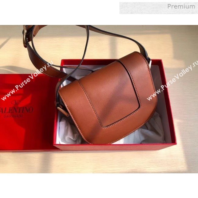 Valentino Supervee Supple Calfskin Maxi-Logo Crossbody Bag 1011S Brown 2020 (JD-0011321)