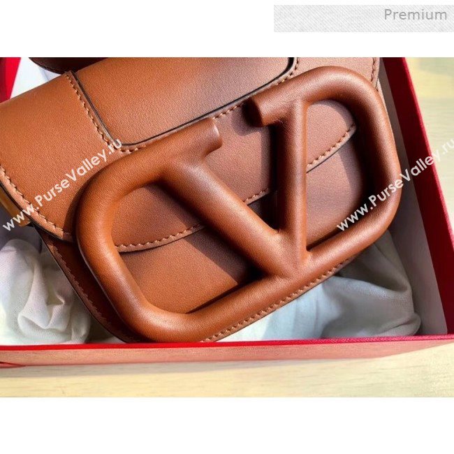 Valentino Supervee Supple Calfskin Maxi-Logo Crossbody Bag 1011S Brown 2020 (JD-0011321)