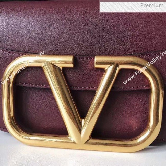 Valentino Supervee Calfskin Maxi-Logo Crossbody Bag 1011L Burgundy/Gold 2020 (JD-0011319)