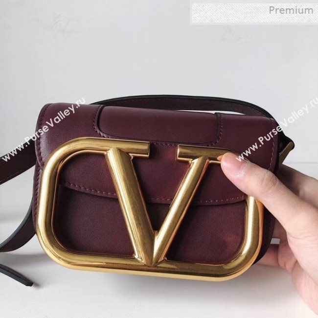 Valentino Supervee Calfskin Maxi-Logo Crossbody Bag 1011S Burgundy/Gold 2020 (JD-0011323)