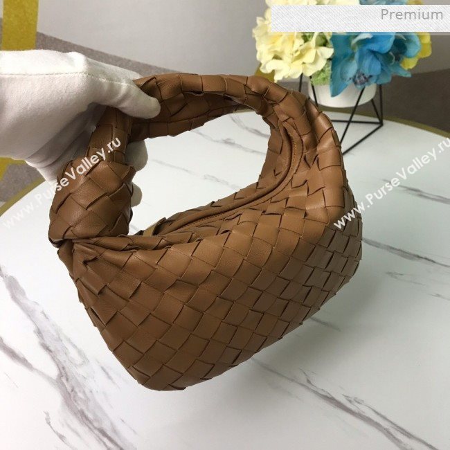 Bottega Veneta Mini BV Jodie Woven Lambskin Hobo Bag Brown 2020 (MS-0011324)