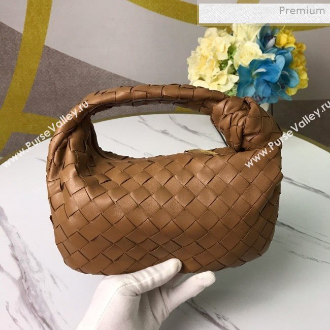Bottega Veneta Mini BV Jodie Woven Lambskin Hobo Bag Brown 2020 (MS-0011324)