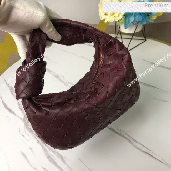 Bottega Veneta Mini BV Jodie Woven Lambskin Hobo Bag Burgundy 2020 (MS-0011325)