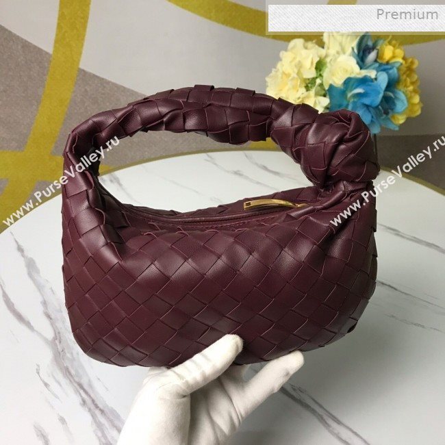 Bottega Veneta Mini BV Jodie Woven Lambskin Hobo Bag Burgundy 2020 (MS-0011325)