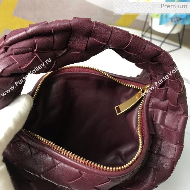 Bottega Veneta Mini BV Jodie Woven Lambskin Hobo Bag Burgundy 2020 (MS-0011325)