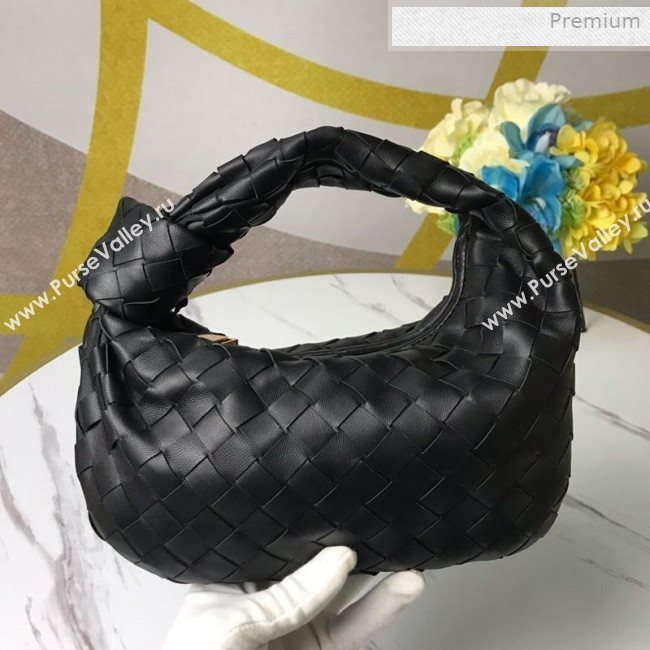 Bottega Veneta Mini BV Jodie Woven Lambskin Hobo Bag Black 2020 (MS-0011326)