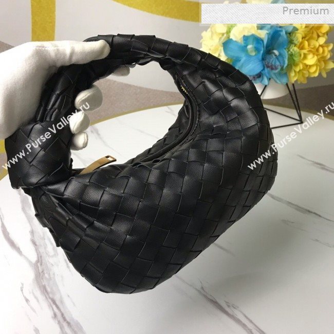 Bottega Veneta Mini BV Jodie Woven Lambskin Hobo Bag Black 2020 (MS-0011326)