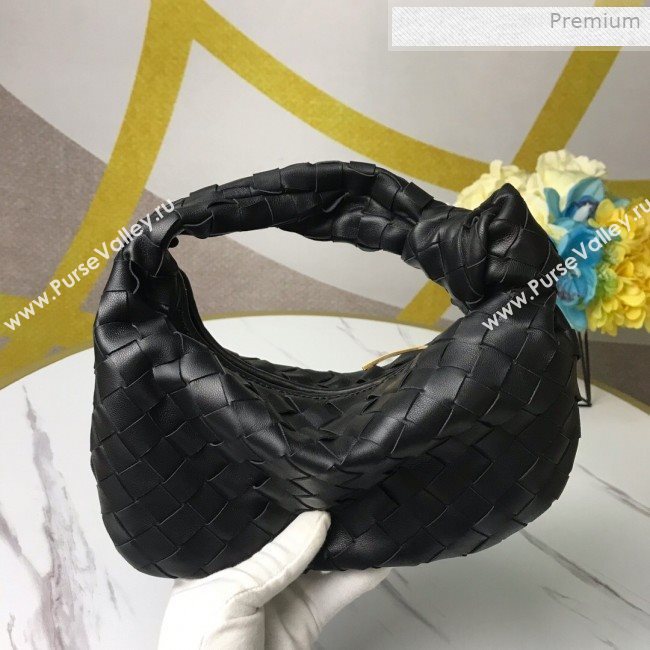 Bottega Veneta Mini BV Jodie Woven Lambskin Hobo Bag Black 2020 (MS-0011326)