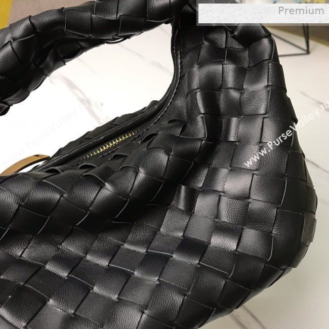 Bottega Veneta Mini BV Jodie Woven Lambskin Hobo Bag Black 2020 (MS-0011326)