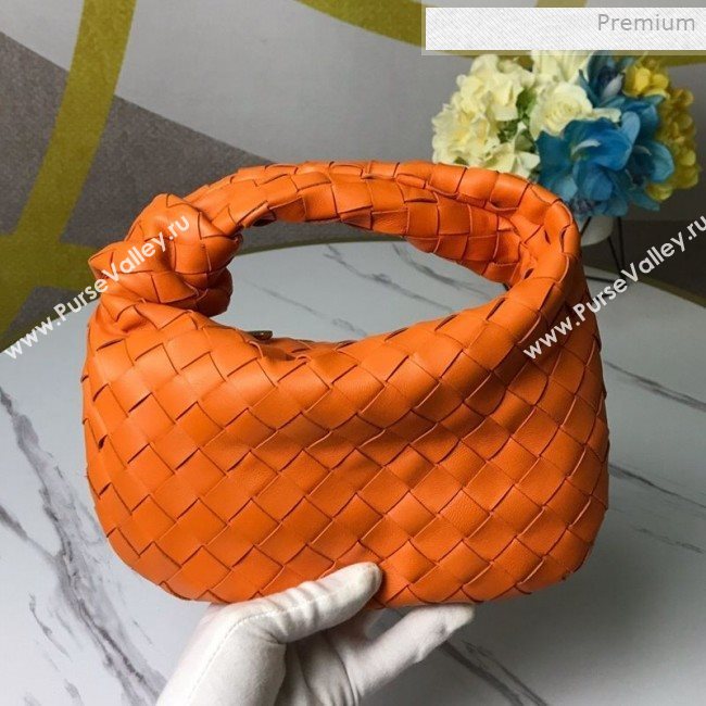 Bottega Veneta Mini BV Jodie Woven Lambskin Hobo Bag Orange 2020 (MS-0011327)