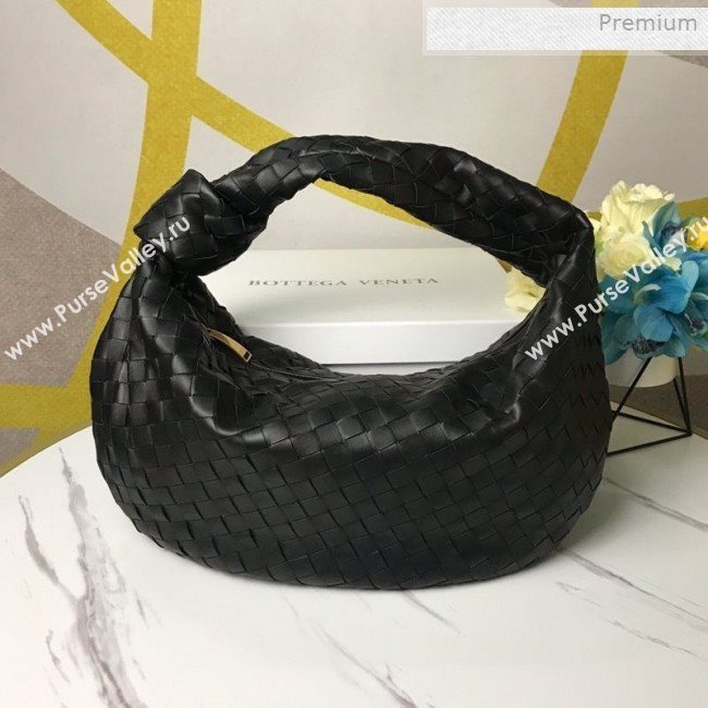 Bottega Veneta Medium BV Jodie Woven Lambskin Hobo Bag Black 2020 (MS-0011329)