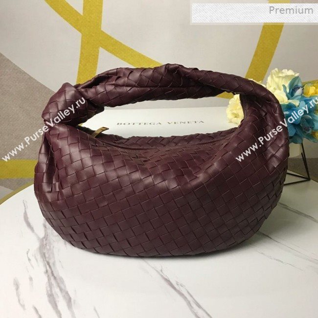Bottega Veneta Medium BV Jodie Woven Lambskin Hobo Bag Burgundy 2020 (MS-0011330)