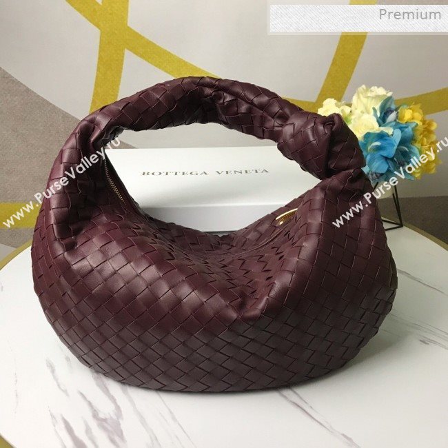Bottega Veneta Medium BV Jodie Woven Lambskin Hobo Bag Burgundy 2020 (MS-0011330)