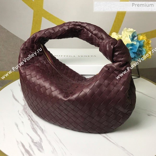 Bottega Veneta Medium BV Jodie Woven Lambskin Hobo Bag Burgundy 2020 (MS-0011330)